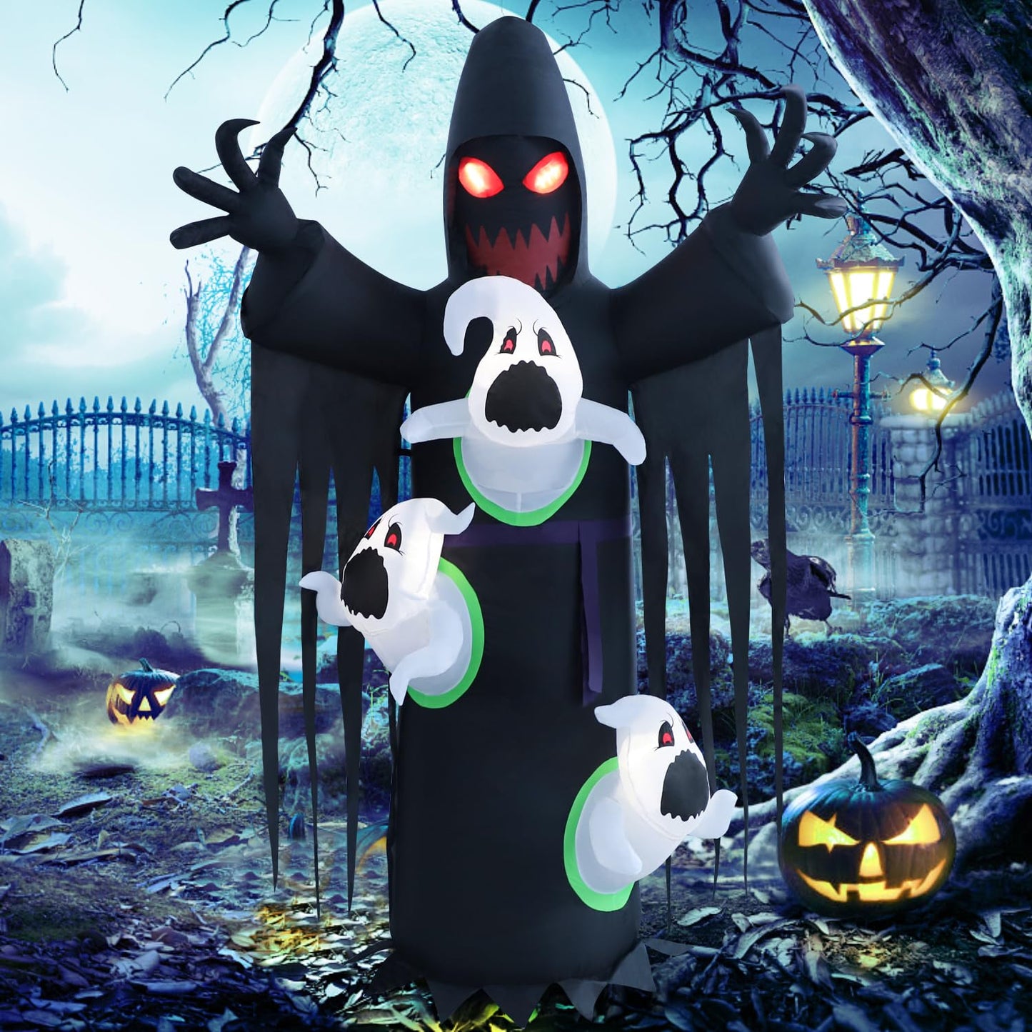 HZGDEJTG 8ft Harvester with Runaway Ghost on Chest Halloween Inflatable Outdoor Decoration, Yard Decorations with LED Lights for Outdoor Lawn, Garden, Home Holiday Party
