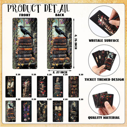 Gersoniel 200pcs Summer Halloween Dark Academia Bookmarks Bulk, 10 Designs Gothic Paper Bookmarks, Dark Romance Bookish Gifts for Book Club Party Favors Reading Accessories for Teens Adults