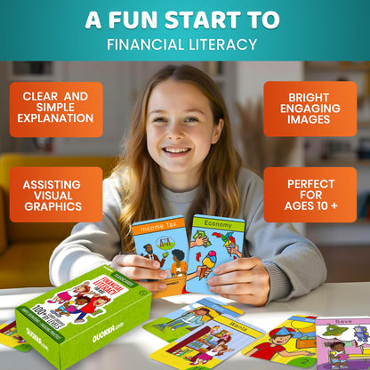 QUOKKA Financial Literacy Flash Cards for Teens – 110 Cards Teaching Kis About Money Management, Budgeting, Savings – Easy Money Games for Kids Ages 12+ – Fun Financial Literacy Games and Learning