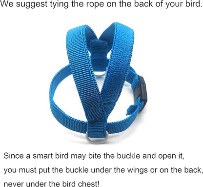 VANFAVORI Bird Harness with Buckle Clip and A Leash Rope,Easy to Wear Outdoor Flying Kit for Bird Parrots Cockatiel S Size Weight 85-105 Grams,Blue
