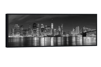 Wieco Art New York Manhattan Night View in Black and White Giclee Canvas Prints Modern Stretched and Framed Art work Cityscape Pictures Paintings on Canvas Wall Art for Bedroom Home Decorations