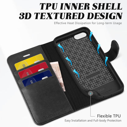 TUCCH Case Wallet for iPhone SE 2022/ iPhone 7/8/iPhone SE 2020, PU Leather 3 Card Slots Stand Magnetic Flip Folio Cover TPU Shockproof Inner Shell, Black