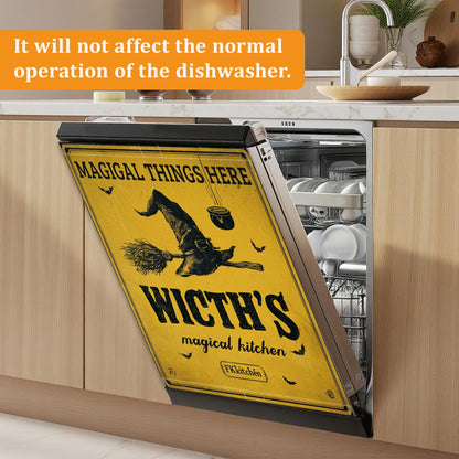 Halloween Witch Dishwasher Cover Magnet, 23 x 26 Inch Trimmable Magnetic Sticker for Dishwasher Front Panel, Easy Clean Decor for Fridge