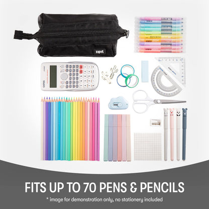 ZIPIT: Lenny Pencil Case - Mesh Black - Large Storage Capacity Zipper Pouch, Makeup-Stationery Bag, School-Travel, Washable Quick Dry, Kid-Teen-Adult