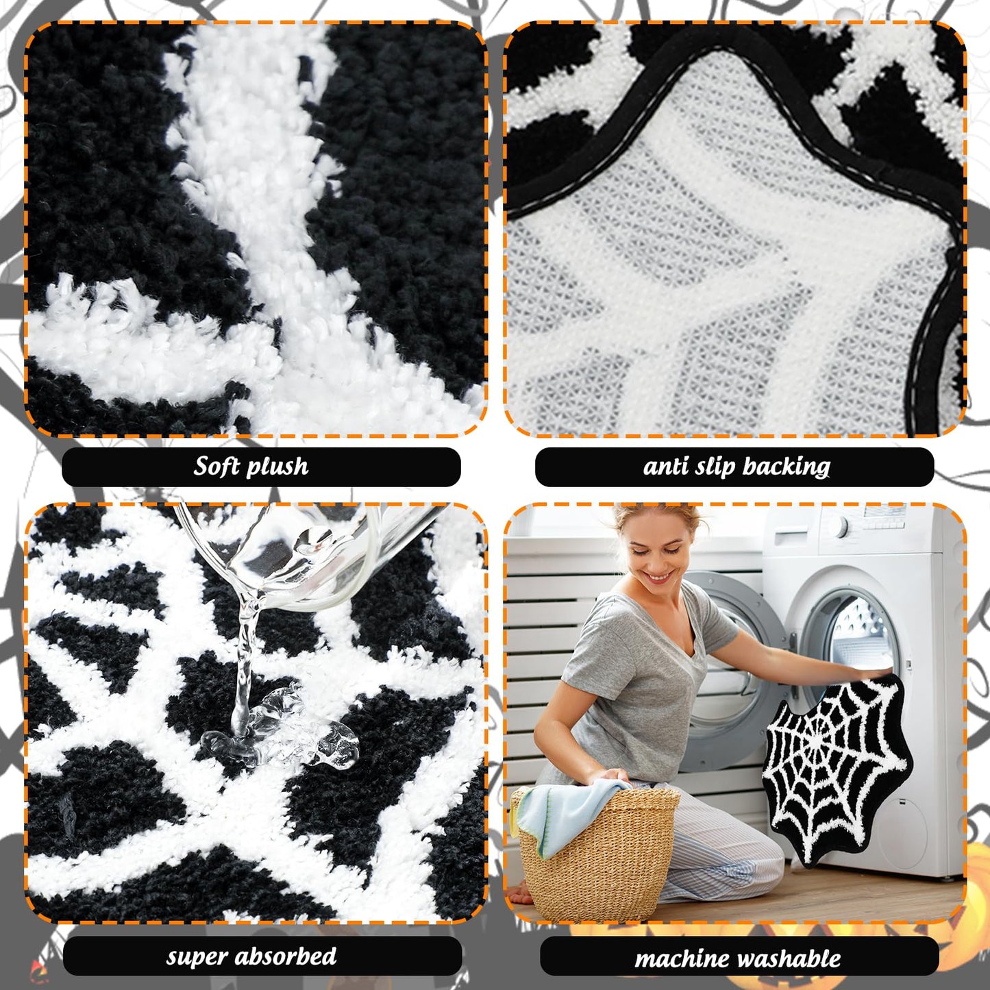 FYSUIMU Spider Web Bathroom Rug Black Halloween U-Shaped Toilet Rug Soft Bath Mat Non Slip Washable Floor Mat for Home Hotel Bathroom Restroom Entrance Decor
