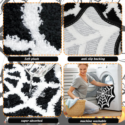 FYSUIMU Spider Web Bathroom Rug Black Halloween U-Shaped Toilet Rug Soft Bath Mat Non Slip Washable Floor Mat for Home Hotel Bathroom Restroom Entrance Decor