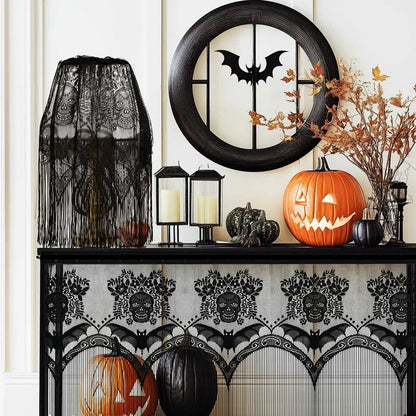 Halloween Decor Lamp Shade, 20 X 60 Inch Large Spider Web Lampshade, Black Lace Cover for Indoor and Outdoor Table Decorations