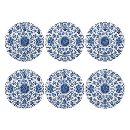 White Blue Pattern Coasters for Drinks Absorbent Leather Coasters Set of 6 for Coffee Table Cup Bar Desk Round Coaster Mats Holiday New Home Decors