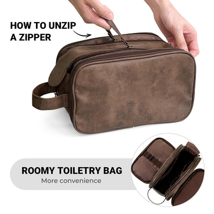 Elviros Toiletry Bag for Men, Large Travel Shaving Dopp Kit Water-resistant Bathroom Toiletries Organizer PU Leather Cosmetic Bags Fathers Day Gift (Medium, Chocolate)