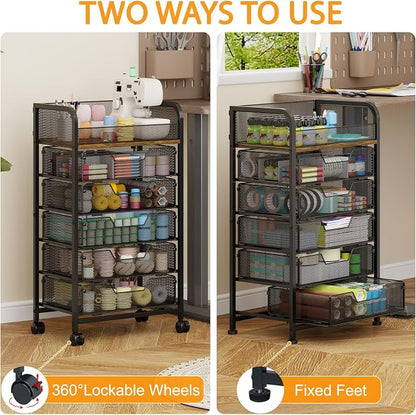 Yociyoga 6-Tier Craft Cart with Wheels-Rolling Storage Cart with Drawers,Rolling Utility Cart with DIY Divider,Art Supply Organizer Cart,Rolling Cart with Drawers,Craft Organizers and Storage,Black