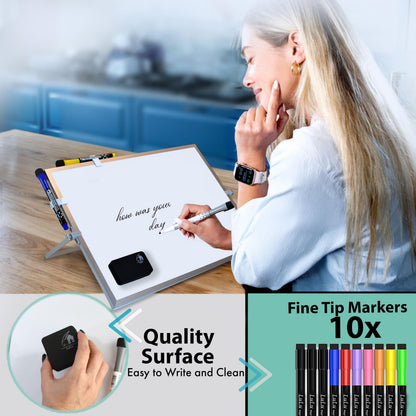 12x16 Magnetic Dry Erase Whiteboard with Stand – Double-Sided Desktop Board, 10 Markers, 4 Magnets & Eraser – Black Frame | LULU OFFICE