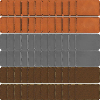 Dunzy 60 Pcs Leather Hat Patches Blank Leatherette Hat Patch with Adhesive Rectangle Laserable Leatherette Patch for Hats Custom Fabric Sew Laser Engraving DIY(Khaki, Gray, Golden Brown,3 x 2 Inch)