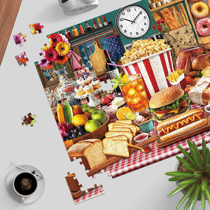 TangMosaic Food Feast Jigsaw Puzzles, Puzzles for Adults 1000 Pieces, Lumière's Banquet Impossible Challenging Puzzles Game, Interlock Perfectly No Dust, Gifts for Easter Father's Mother’s Day