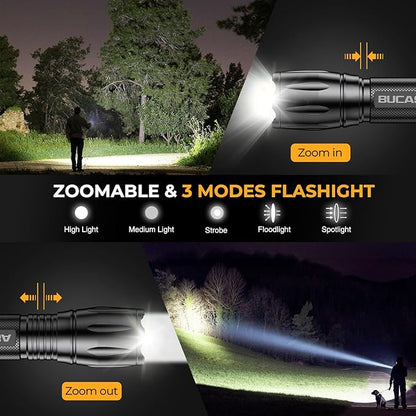 BUCASA Rechargeable Flashlights High Lumens 6 Pack, Brighter Small Flashlight Powerful Tactical Flashlights Rechargeable, Waterproof LED Flashlight with 3 Zoomable Modes for Camping Emergency