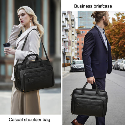 Shrrie Leather Messenger Bag for Men&Women 17 Inch Leather Laptop Bag,Water-Resistant Large Shoulder Satchel Office,Work