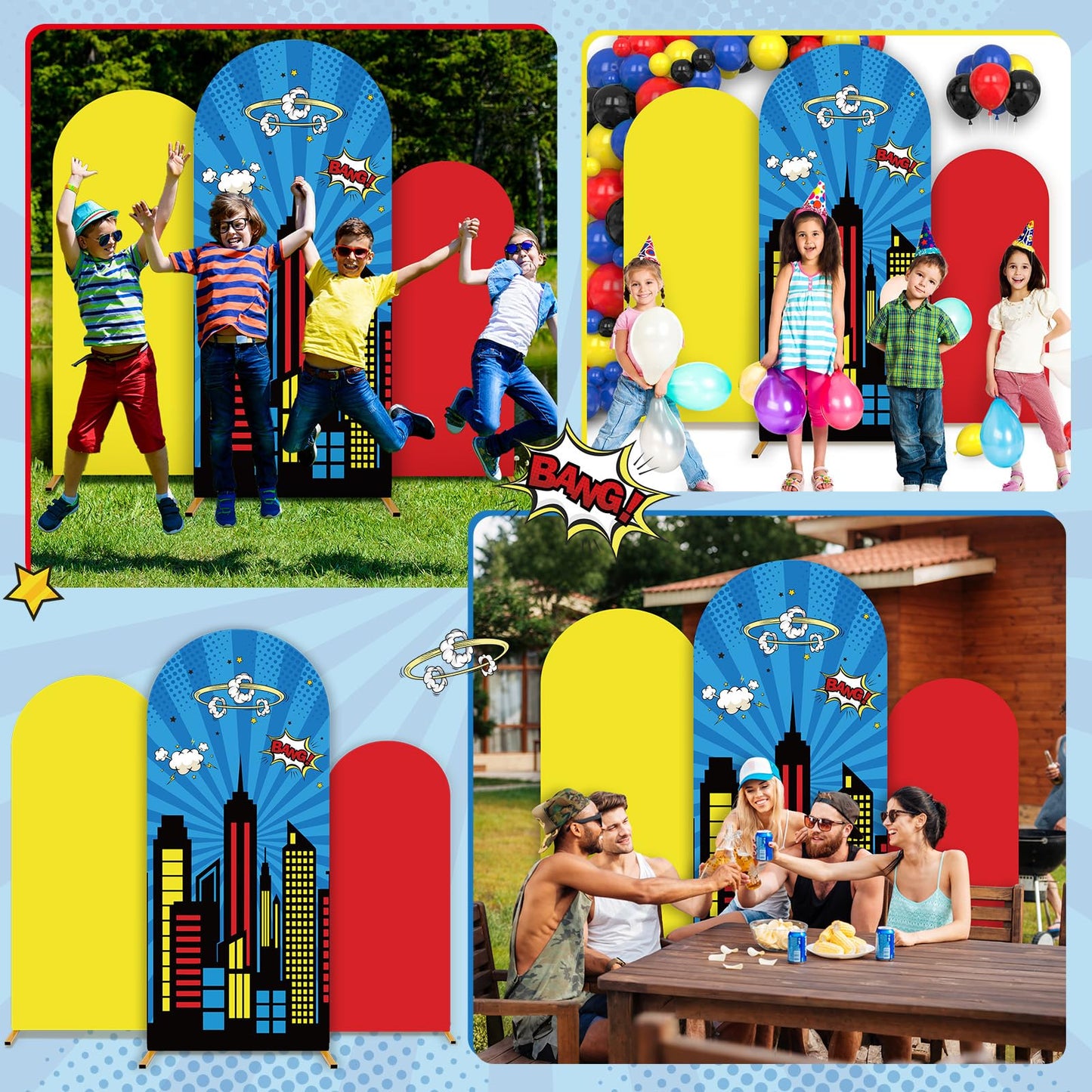 chiazllta 3 PCS Super Theme Hero Arch Backdrop Cover Hero Birthday Decorations Polyester Arch Stand Cover Heroes Photography Background for Photo Props Baby Shower Cosplay Wedding Backdrop Supplies
