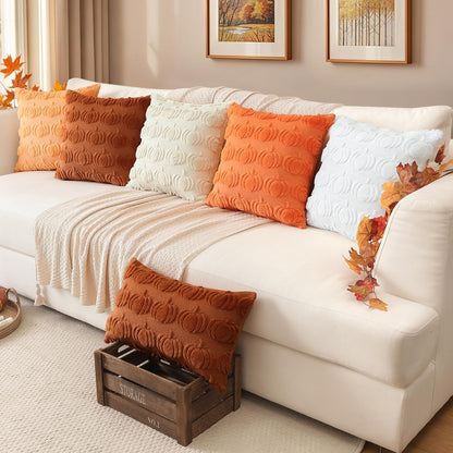Artscope Fall Pillow Covers 18 x 18 Set of 2 Decorative Autumn Harvest Holiday Pumpkin Throw Pillow Cases Soft Plush Faux Fur Couch Cushion Case for Farmhouse Halloween Sofa Bed Room Decor-Light Gold