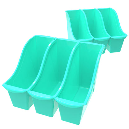 Storex Small Book Bin – Interlocking Plastic Organizer for Home, Office and Classroom, Teal, 6-Pack (71114U06C)
