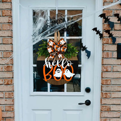 Halloween Ghost Wreath, Wooden Halloween Ghost Door Sign Wreath Decorations for Front Door Hanger