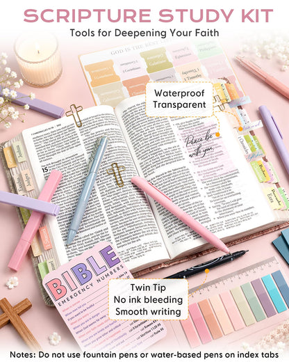 XKDOUS 60 Pcs Bible Study Supplies, Bible Study Kit for Women, Bible Journaling Supplies with Spiral Notebook Journal, Bible Tabs, Pen Case and More, Bible Highlighters and Pens No Bleed for Books