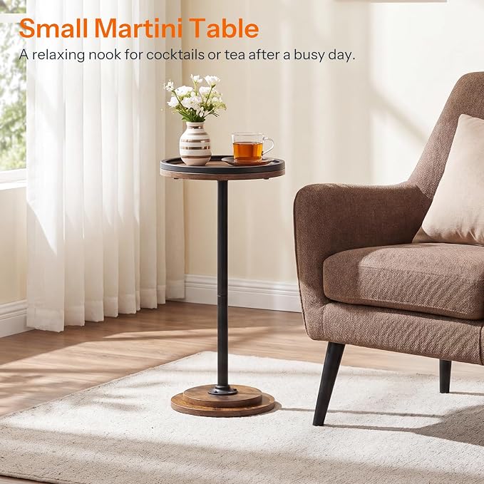 HOOBRO Small Round Side Table, Drink Table, Coffee Martini Table with Pedestal Accent for Small Spaces in Living Room, Bedroom, Sofa Couch, Rustic Brown BF168BZ01