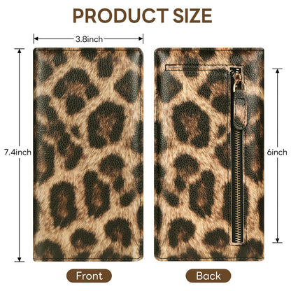 Handlein Womens Wallet, Extra Slim RFID Wallets, Leather Bifold Clutch Billfold Purse, with 11 Card Slots & ID Window, Cute Credit Card Holder Purse for Ladies Girls (Leopard Print)