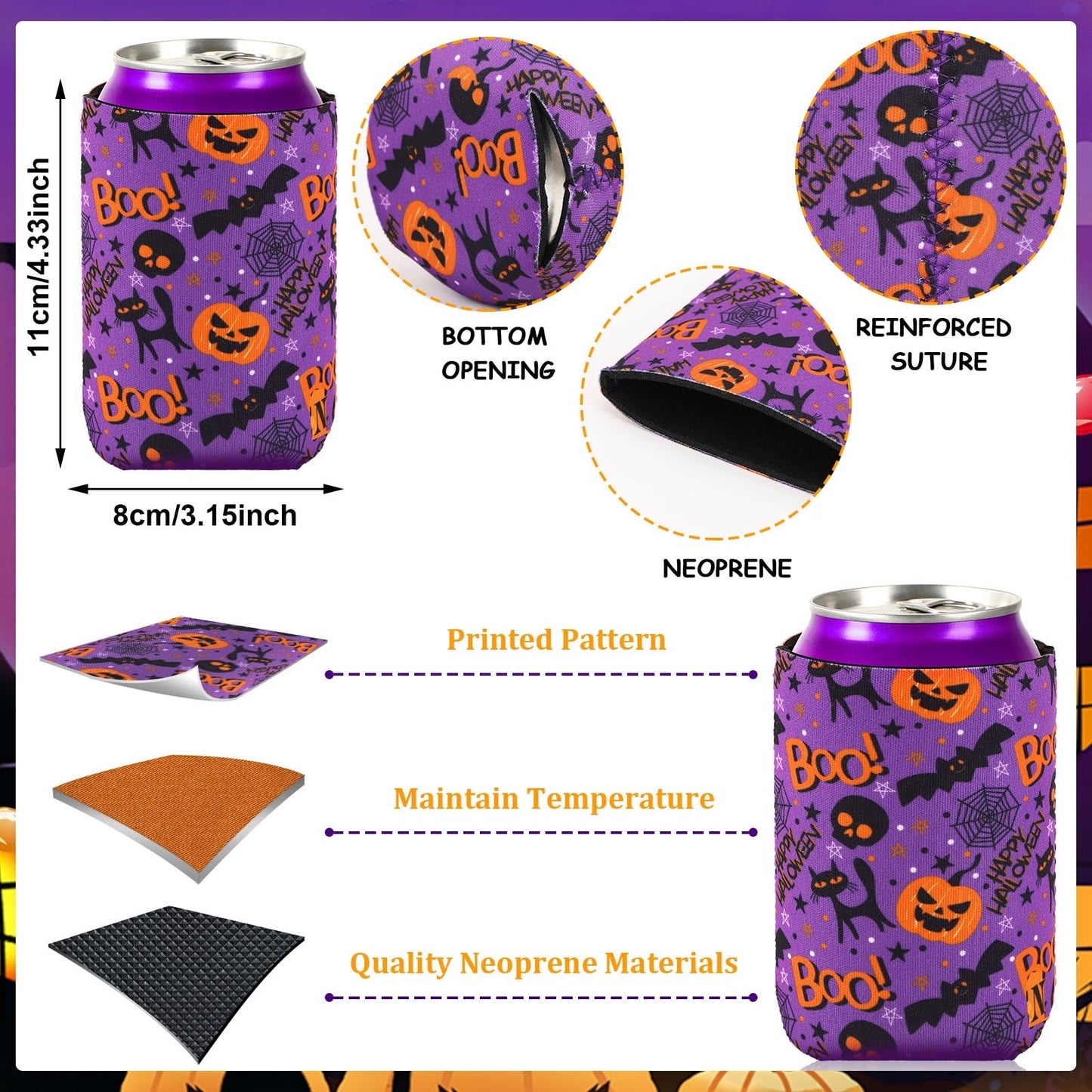 SEPGLITTER 18 Pcs Halloween Can Cooler Sleeves Neoprene Beer Drink Covers