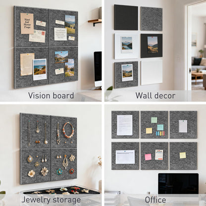 QUEENLINK Large Cork Boards 48"x36", 12-Pack Self-Adhesive Felt Bulletin Board Tiles with 120 Push Pins, Square Felt Wall Panels Pin Board Tack Board Wall Organizer for Home Office Decor, Grey