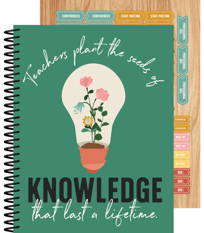 Carson Dellosa Grow Together Teacher Planner, 2026-2027, 8" x 11" Green Spiral Bound Lesson Plan Book With Stickers, Checklist, Notes, Garden Theme School Supplies for Classroom Organization