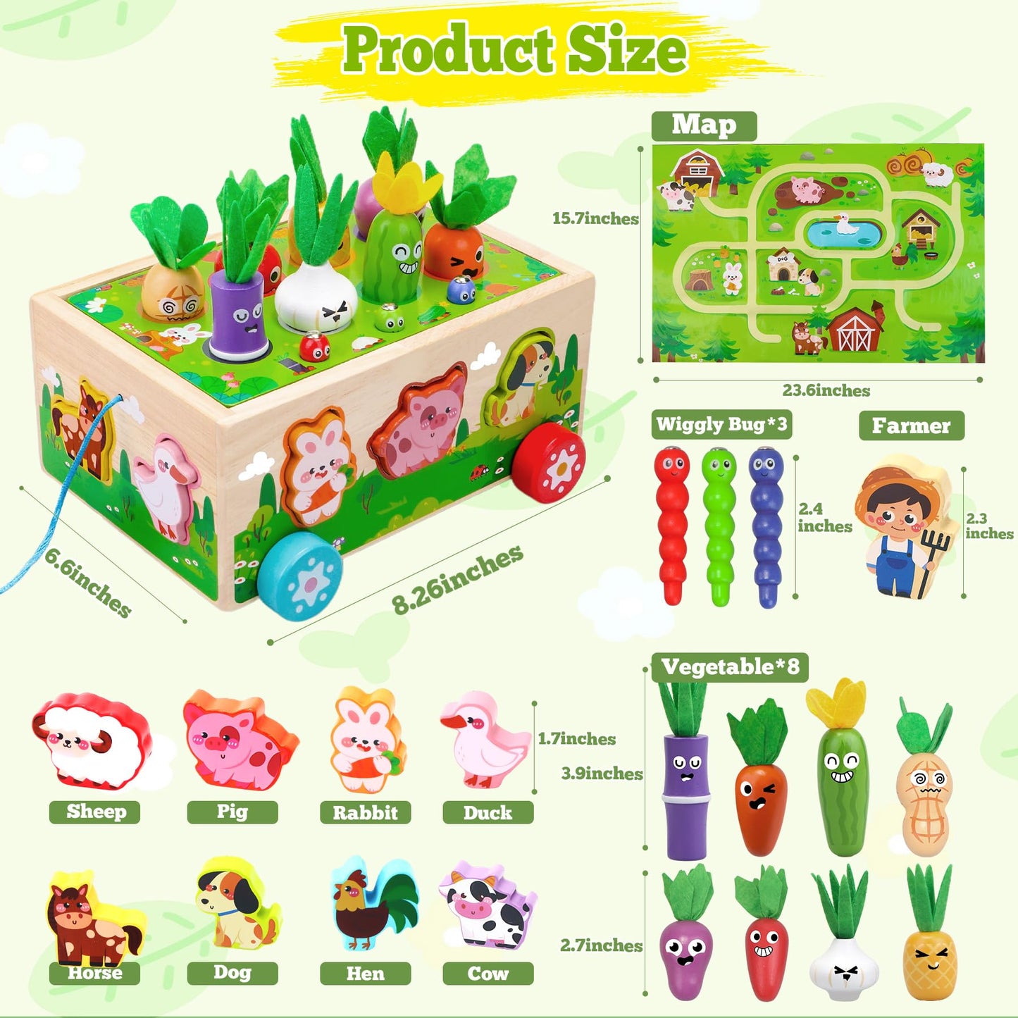 Montessori Toys for 1-3 Year Old Girls Boys|Birthday Gifts for 1 Year Old|Shape Sorting with Game Map|Wood Animal Farm Baby Toys for Baby 1+ 1-2 1st First Birthday Girl Easter Gifts