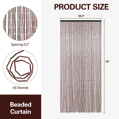 BECHAEO Handmade Bamboo Beaded Curtain for Doorway 65 Strands Hanging Door Beads Curtain for Hallway Window Closet Boho Rustic Hippie Home Store Decor, 35.5 x 75 Inches Coffee