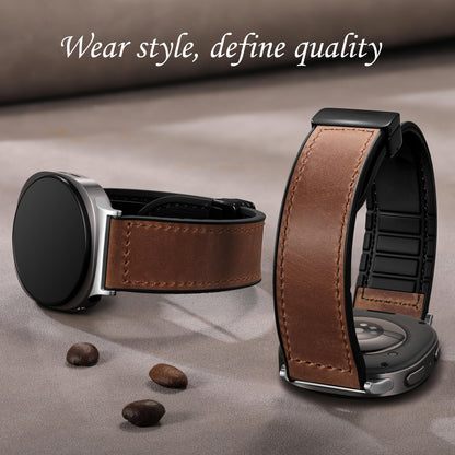 Charlam Magnetic Leather Bands Compatible with Galaxy Watch 8 Band 40mm 44mm, Galaxy Watch 8 Classic Band 46mm, Genuine Leather No Gap Replacement Straps for Samsung Watch 8 Bands Men Women, Brown