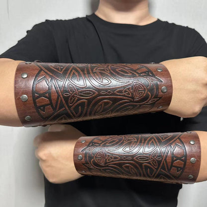 GelConnie Leather Arm Guards Medieval Leather Bracers Renaissance Arm Wraps Cosplay Wrist Guards Viking Bracers Faux Leather Arm Guards for Men