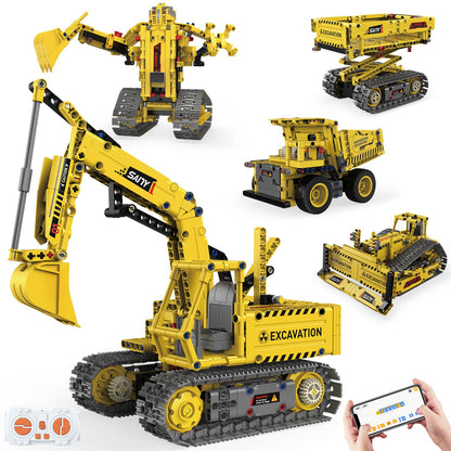 Ansnibe 5-in-1 STEM Building Toys, Remote Control Excavator Robotics Kit, 555 PCS DIY Engineering Construction Set, Educational Science Building Blocks Gift for Kids Boys Girls Ages 6-16