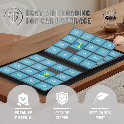 16 Pockets Trading Card Zipper Binder for 1000+ Cards| Secure Side Loading Pockets | Trading Card Album Folder | Compatible with YuGiOh, MTG,Sports Cards (Black 16)