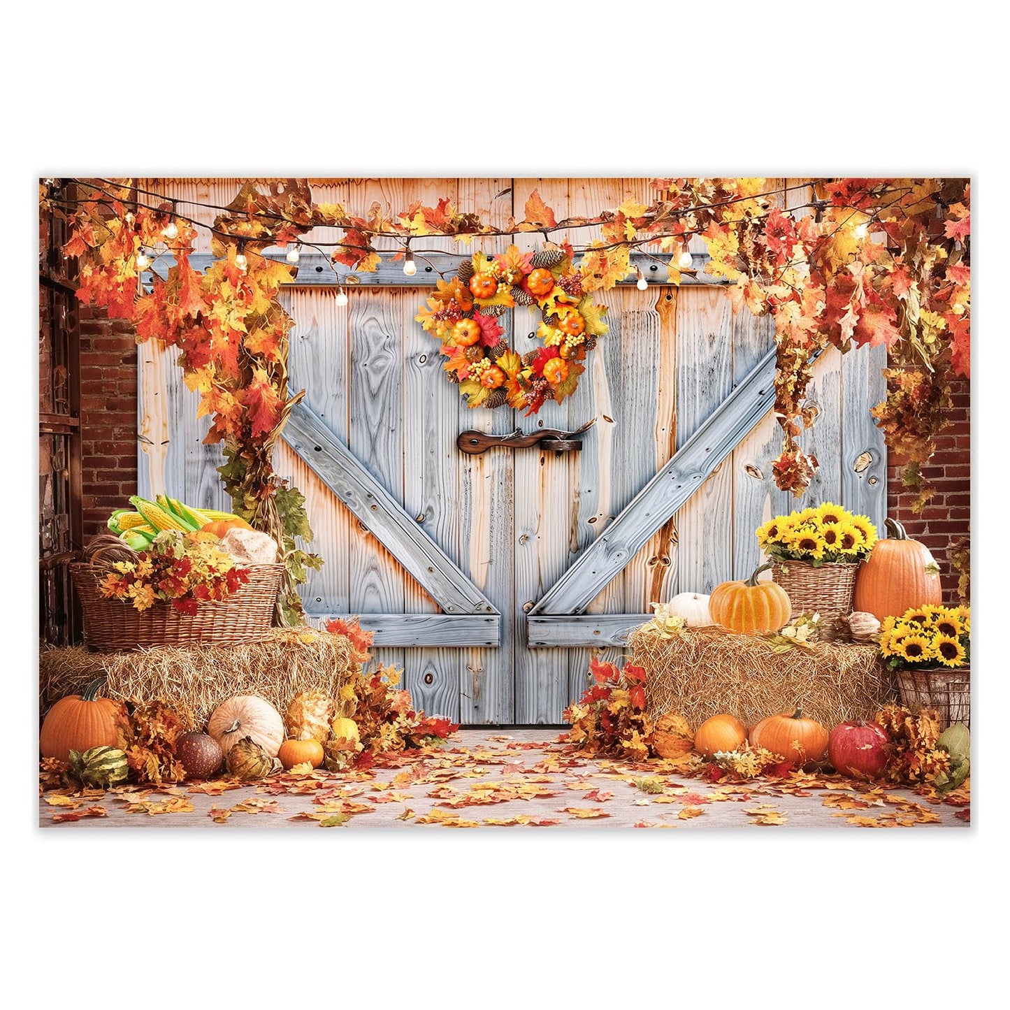 Fall Photo Backdrops for Photography, Pumpkin Thanksgiving Backdrop for Photoshoot, Orange Maple Leaves Harvest Friendsgiving Decorations 10x8ft