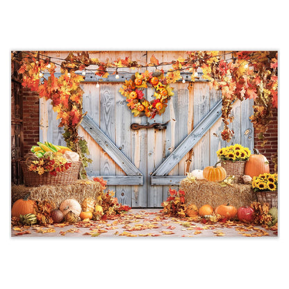 Fall Photo Backdrops for Photography, Pumpkin Thanksgiving Backdrop for Photoshoot, Orange Maple Leaves Harvest Friendsgiving Decorations 10x8ft