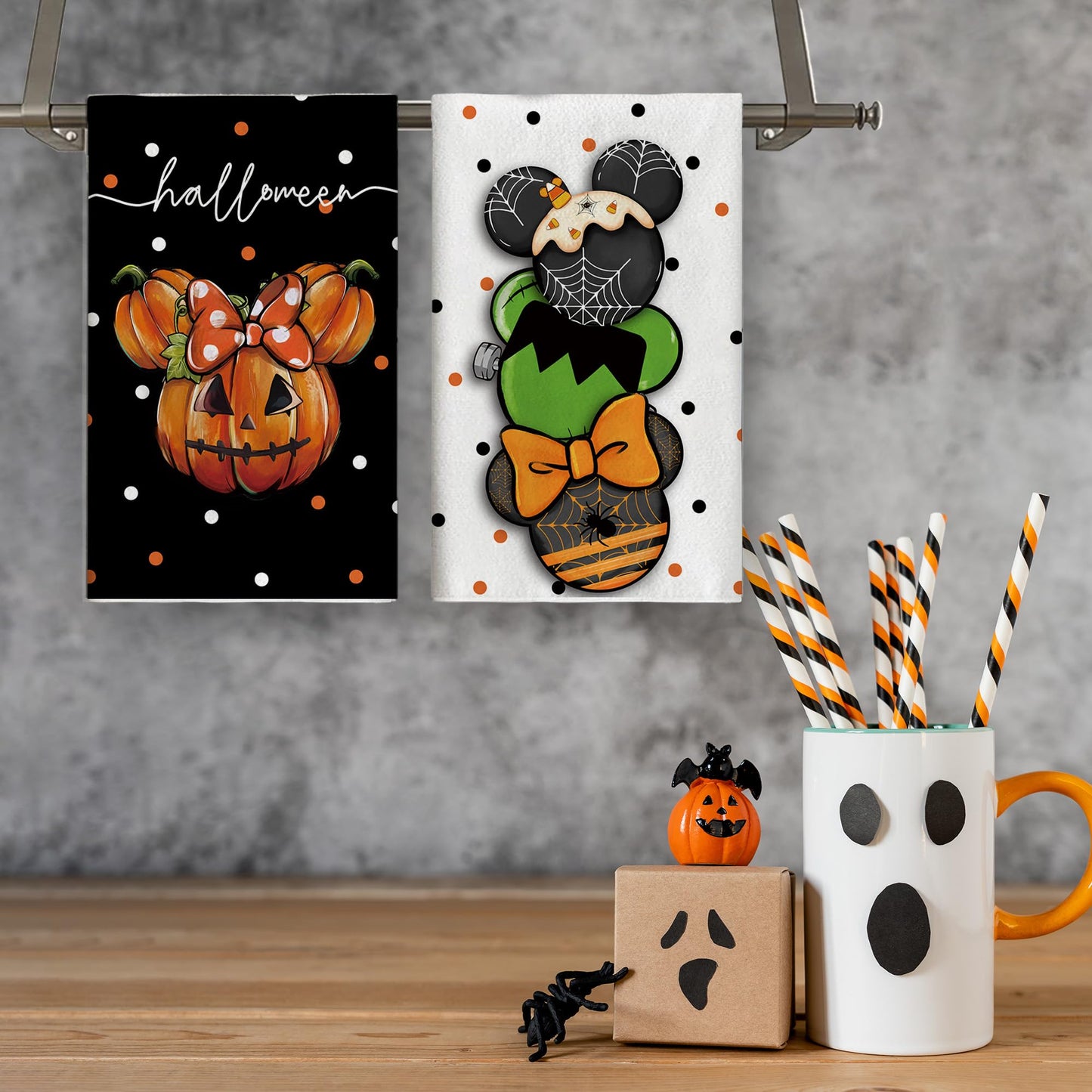 Flaircave Funny Halloween Kitchen Towels Decorative Set Cartoon Mouse Dish Towels Spooky Spider Web Party Decor Halloween Decorations for Home Party Door