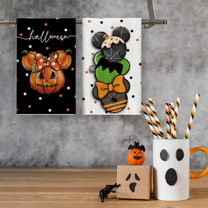 Flaircave Funny Halloween Kitchen Towels Decorative Set Cartoon Mouse Dish Towels Spooky Spider Web Party Decor Halloween Decorations for Home Party Door