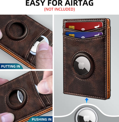 miyozi Airtag Wallet for Men- with Money Clip Gift Boxed, Magnetic Closure Slim Genuine Leather Front Pocket Wallet, 4.1"x 2.8", RFID Blocking