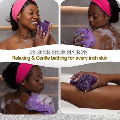 SubSahara Authentic African Net Sponge - 2 Pack Exfoliating Bath & Shower Loofah Sponge for Body & Face, Gentle Scrubber for All Skin Types, Travel, Durable (Deep Purple & Iavender Purple)