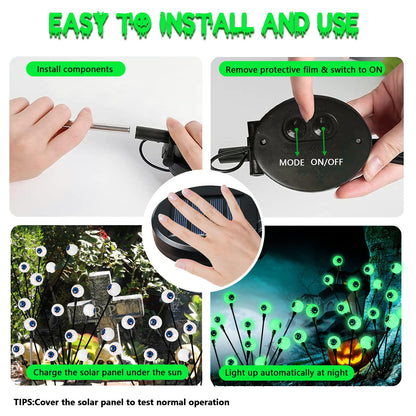 YIQU 4 Pack Solar Halloween Lights Outdoor, Solar Eyeball Lights, 24 LED Green Eyeball Swaying Light with 2 Lighting Modes, Waterproof Outdoor Halloween Decorations for Walkway Yard Lawn Horror Party