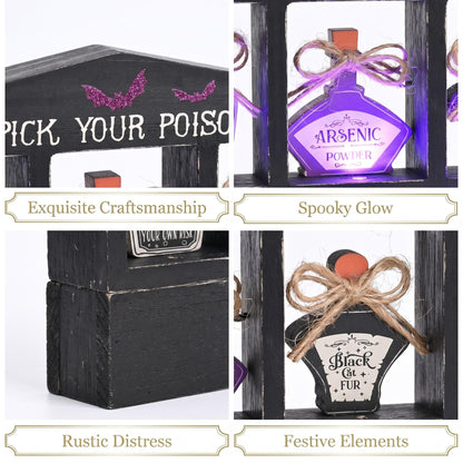 Valery Madelyn Halloween Decorations Indoor with Purple LED Lights, Lighted Spooky Halloween Decor Pick Your Poison Tabletop Sign, Witch Decorations for Home Party Office, 8 Inch