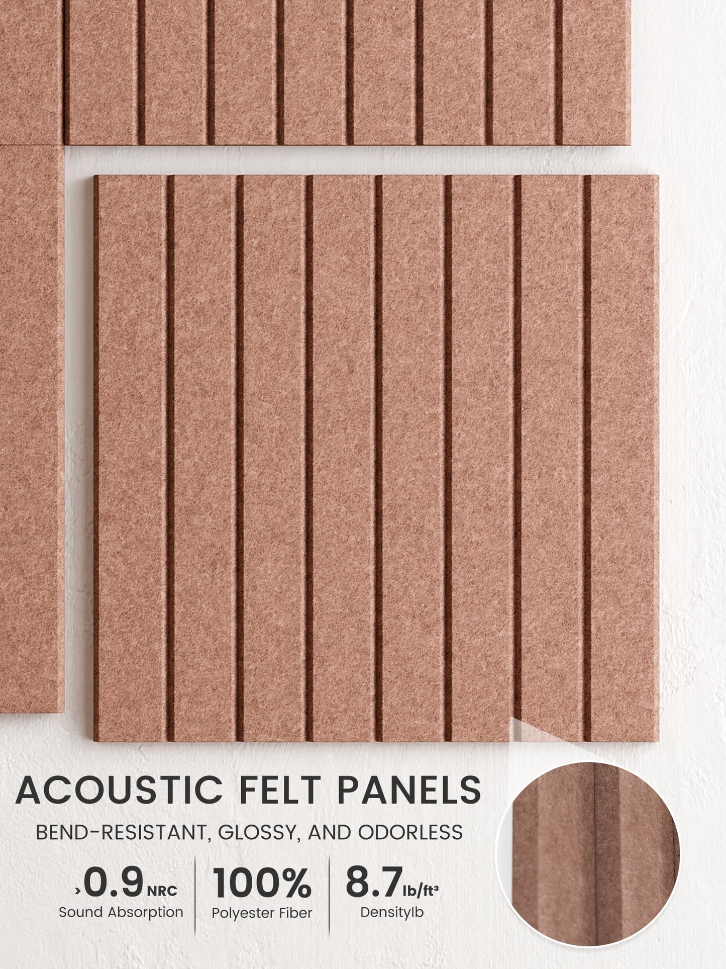 Bumusty Large Cork Board Alternative-48 x 36" Felt Bulletin Board Tiles, with 30 Pushpins, 70 Adhesive Tabs, Fine-Stripe 12-Pack, Cork Boards for Office Push Pin Board Felt Board-Terracotta