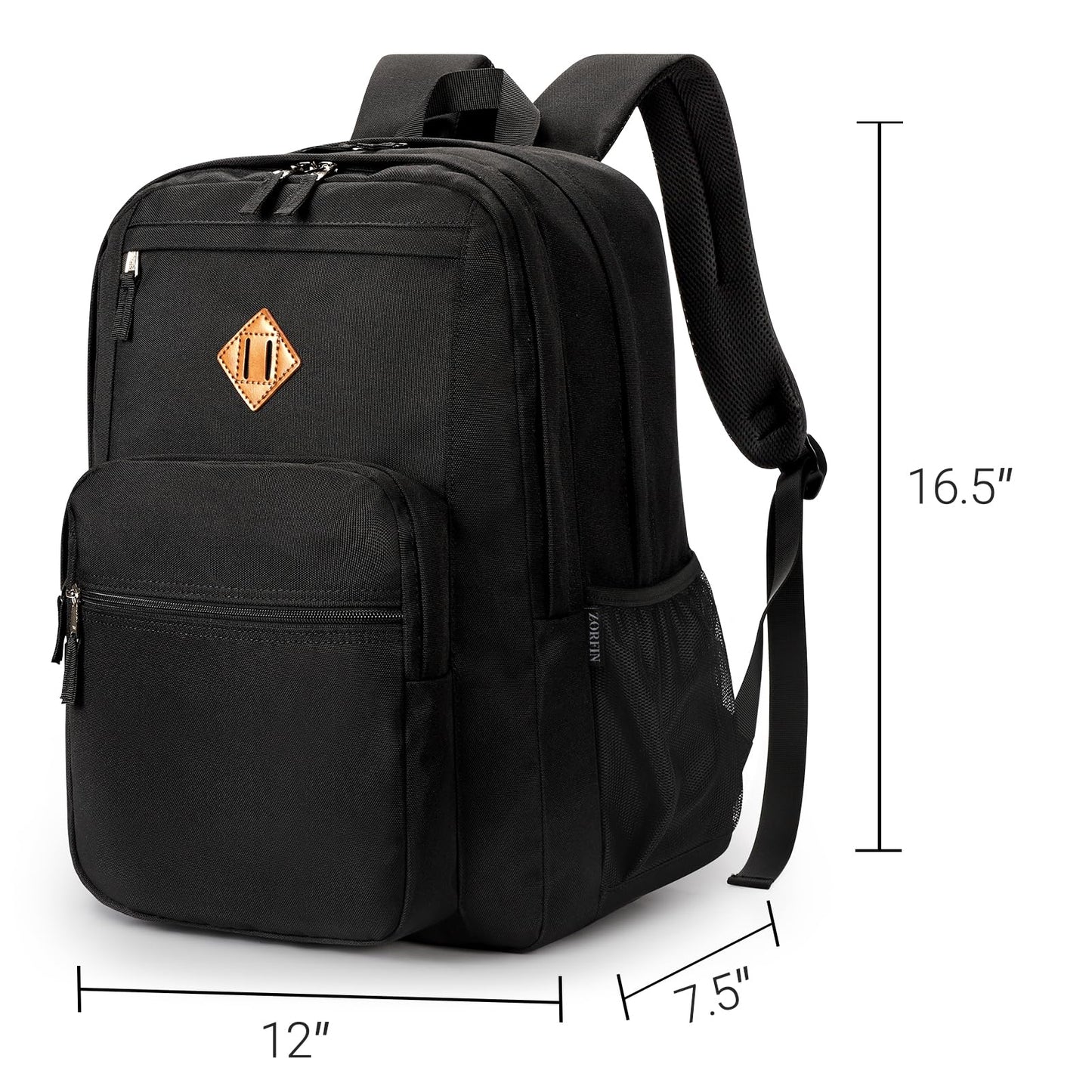 ZORFIN 26L Black Backpack for College, and Travel: Water Resistant Bookbag