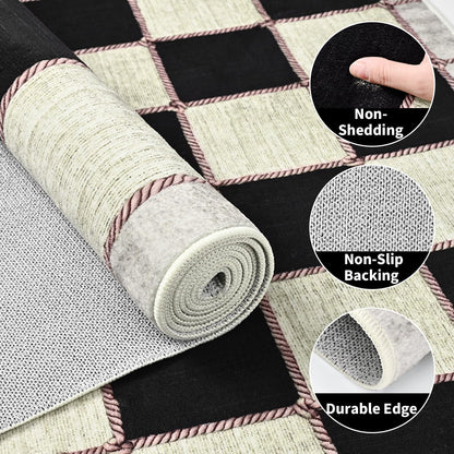 Yinhua Checkered 5x7 Area Rugs Black Farmhouse Washable Area Rug for Living Room Non Slip Soft Faux Wool Distressed Rugs for Bedroom, Classic Checkerboard Throw Rug for Nursery Office Playroom