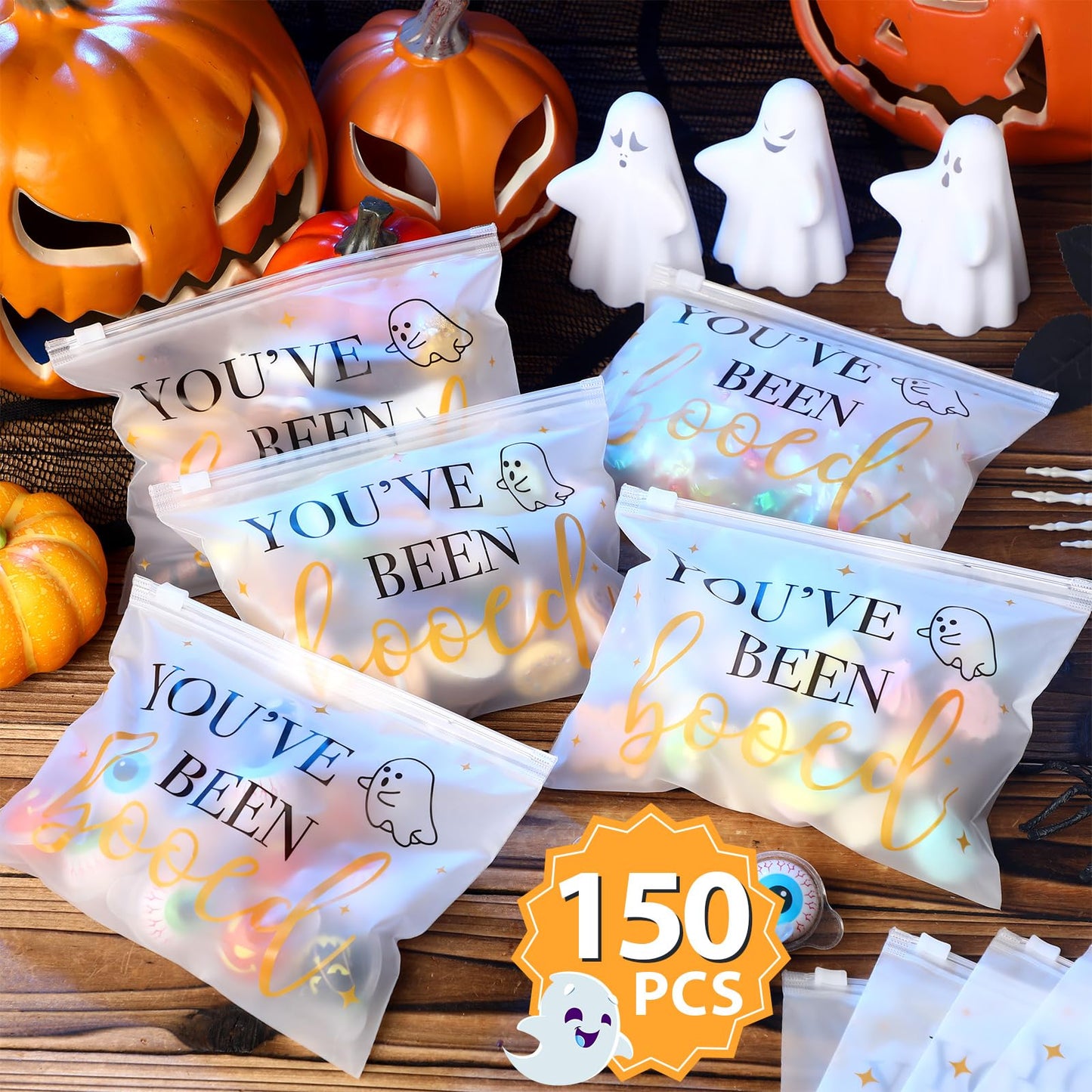 100 Pcs Halloween Makeup Cosmetic Bag Bulk PVC You Have Been Booed Bag Halloween Boo Basket Stuffer Item Ghost Party Favor Toiletry Travel Pouch with Zipper for Candy Goodie Birthday Gift Accessory