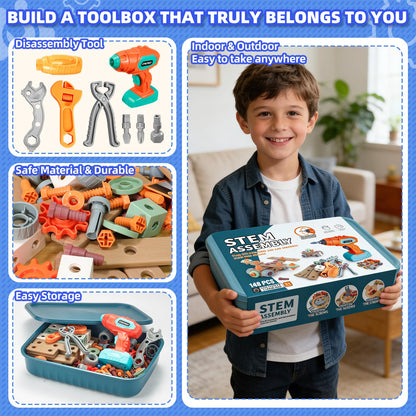 Design and Drill Toy - Toddler Tool Set with Drill & Toolbox, Create And Design Drill Kit Stem Toys for Kids Ages 3-6, Toddler Building Educational Construction Toy for 3-6 Year Old Girl (WOOD COLOR)