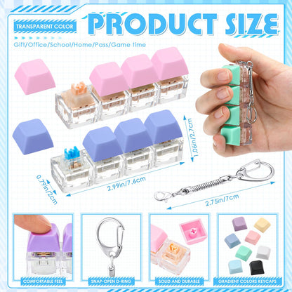 Halloscume 8 Pcs Silent and Click Keyboard Adult Fidget Clicker Toy 4-in-1 Keyboard Fidget Keychain Mechanical Key Button Clicker Stress Relief Gift for Office School Home (Macaron Color)