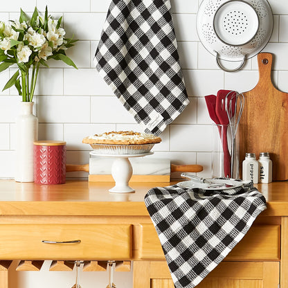 DII Washed Waffle Weave Collection, Dishtowel Set, 18x28, Black Check, 2 Piece
